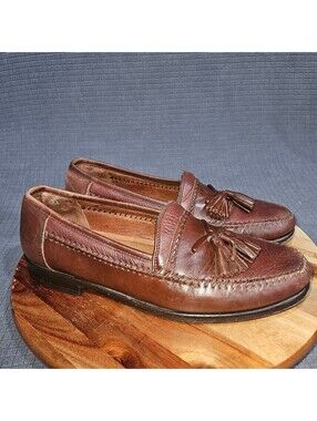 BRASS BOOT Men’s 8.5M Brown Leather Tassel Loafer Dress Shoes Slip On
